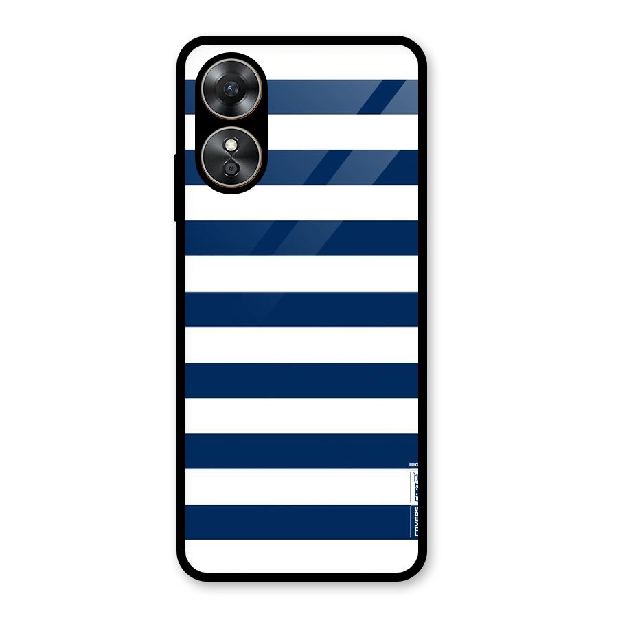 Classic Blue White Stripes Glass Back Case for Oppo A17