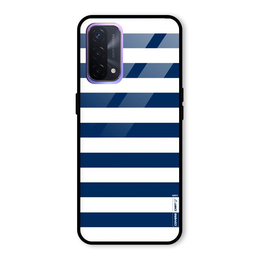 Classic Blue White Stripes Glass Back Case for Oppo A74 5G
