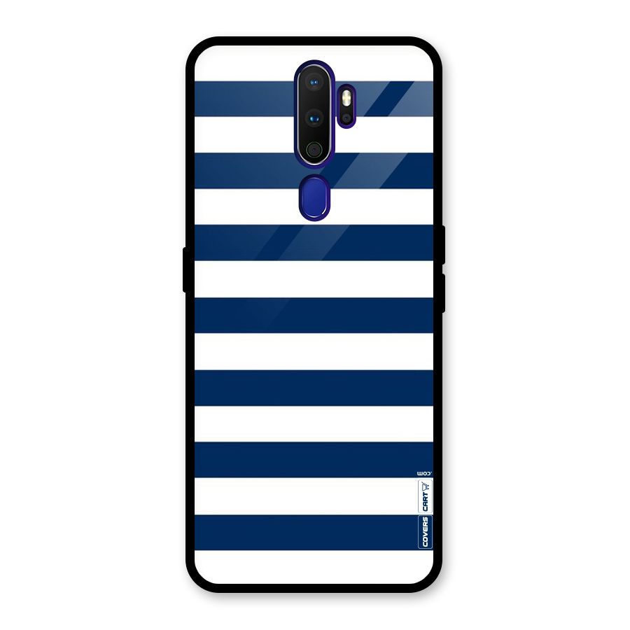 Classic Blue White Stripes Glass Back Case for Oppo A9 (2020)