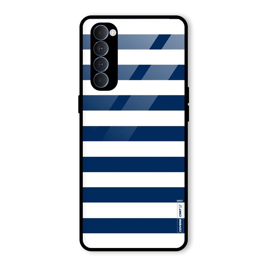 Classic Blue White Stripes Glass Back Case for Oppo Reno4 Pro