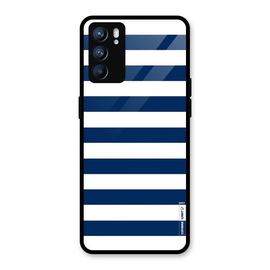 Classic Blue White Stripes Glass Back Case for Oppo Reno6 5G