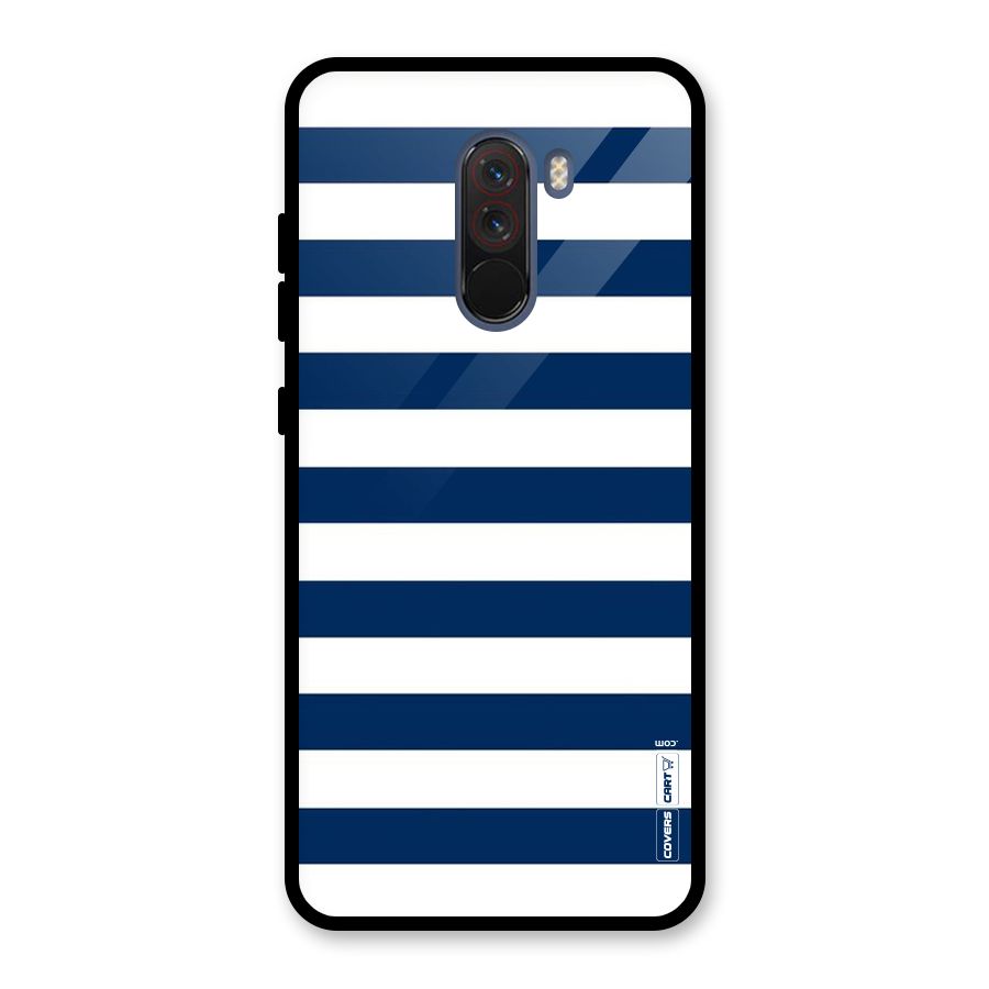 Classic Blue White Stripes Glass Back Case for Poco F1