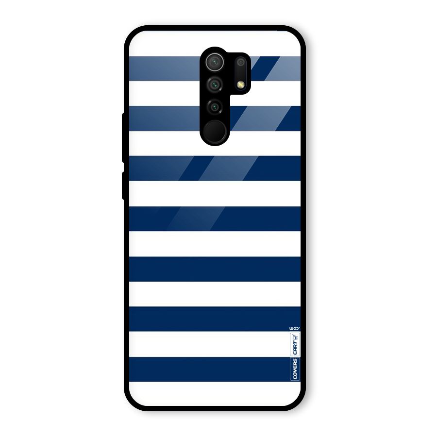Classic Blue White Stripes Glass Back Case for Poco M2