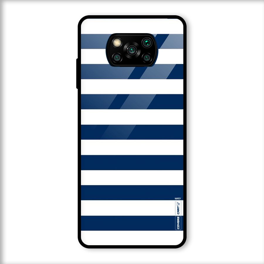 Classic Blue White Stripes Glass Back Case for Poco X3