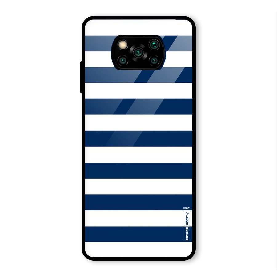 Classic Blue White Stripes Glass Back Case for Poco X3 Pro