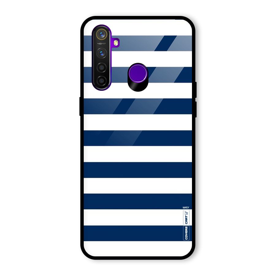Classic Blue White Stripes Glass Back Case for Realme 5 Pro