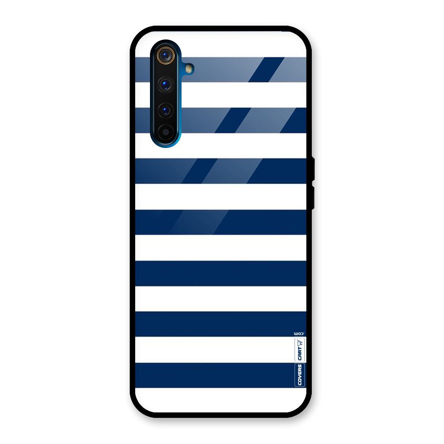 Classic Blue White Stripes Glass Back Case for Realme 6 Pro