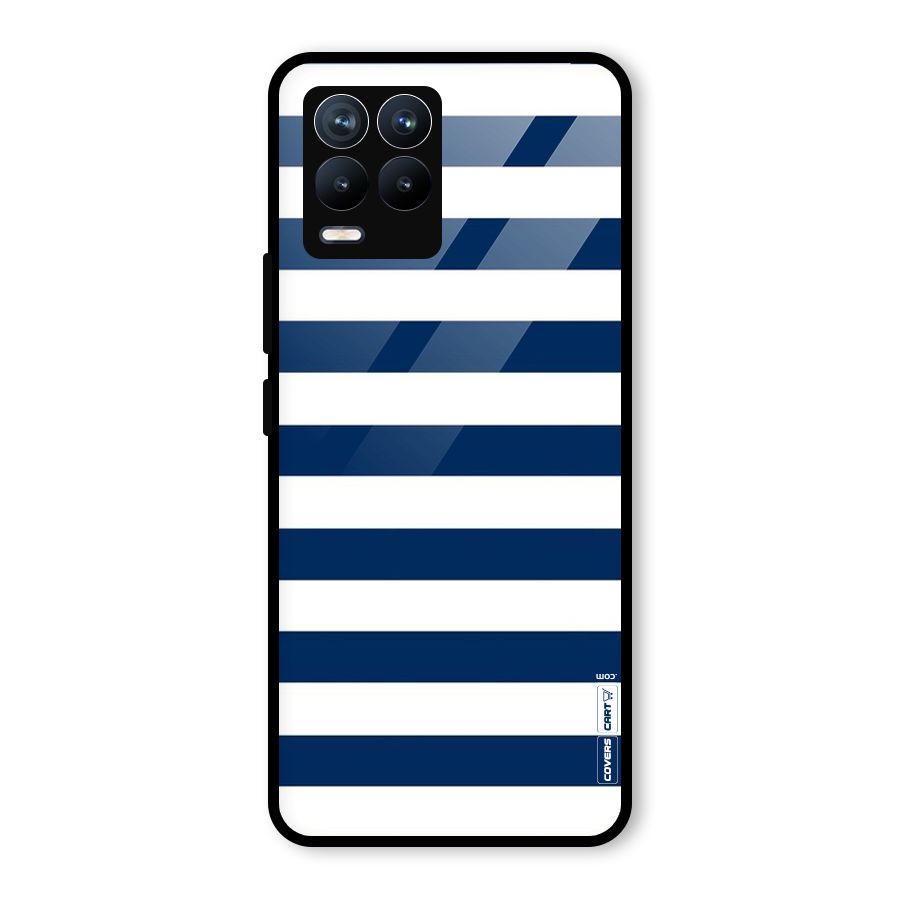 Classic Blue White Stripes Glass Back Case for Realme 8 Pro