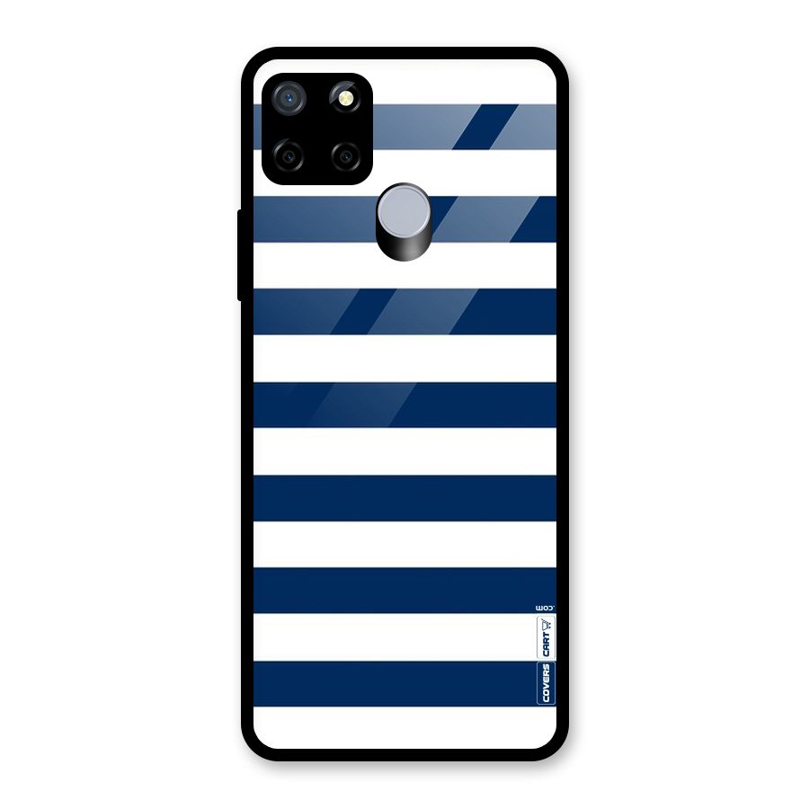 Classic Blue White Stripes Glass Back Case for Realme C15