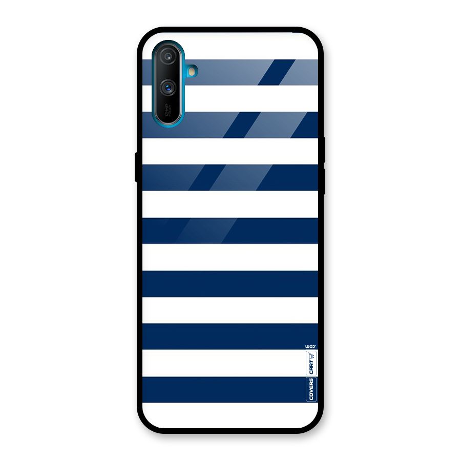 Classic Blue White Stripes Glass Back Case for Realme C3