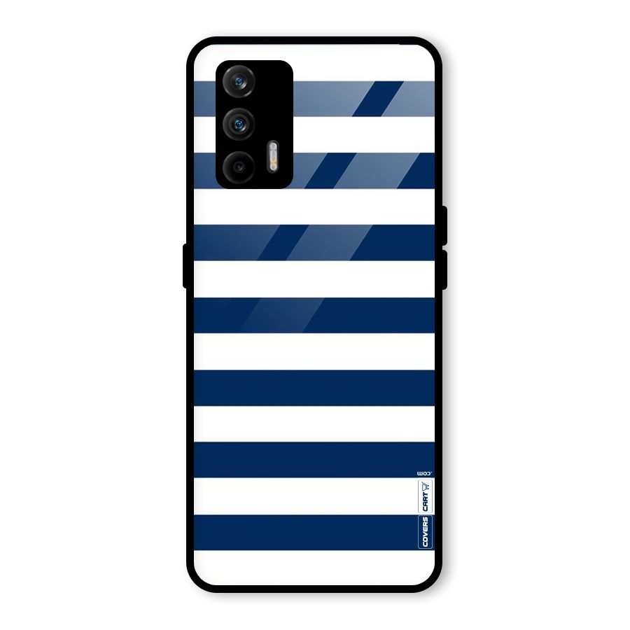 Classic Blue White Stripes Glass Back Case for Realme GT 5G