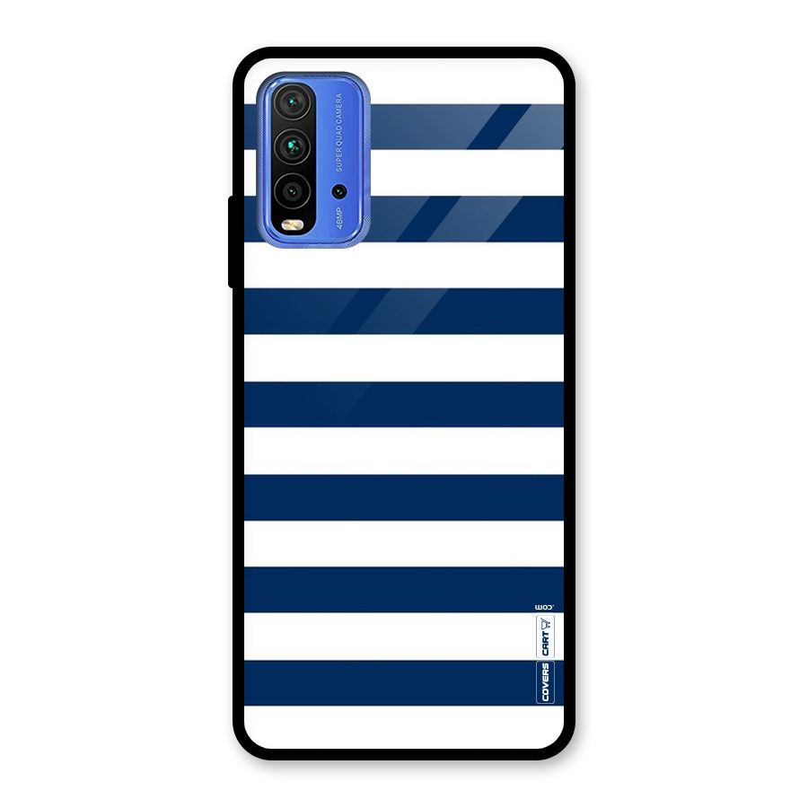 Classic Blue White Stripes Glass Back Case for Redmi 9 Power
