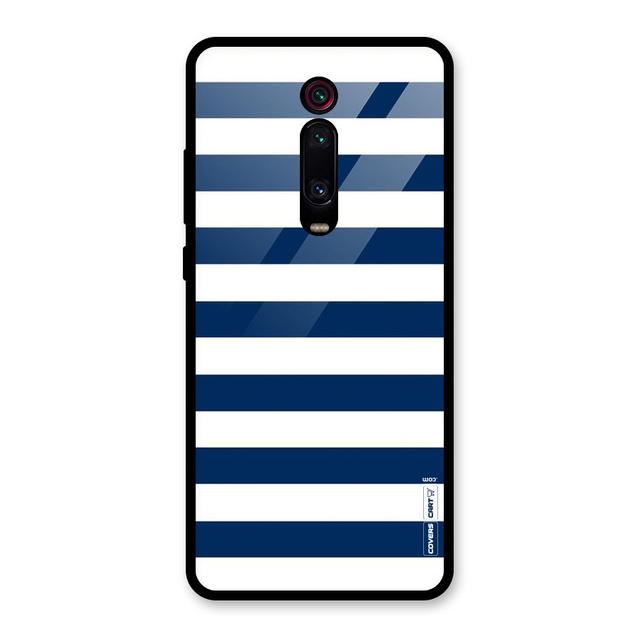 Classic Blue White Stripes Glass Back Case for Redmi K20