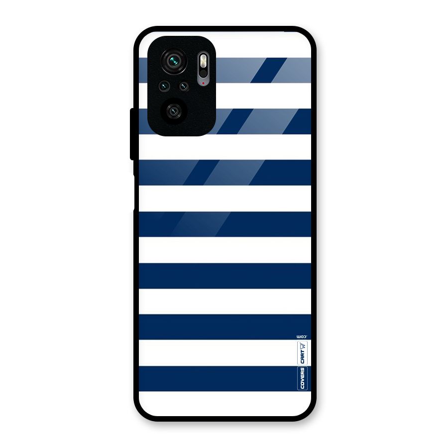 Classic Blue White Stripes Glass Back Case for Redmi Note 10S