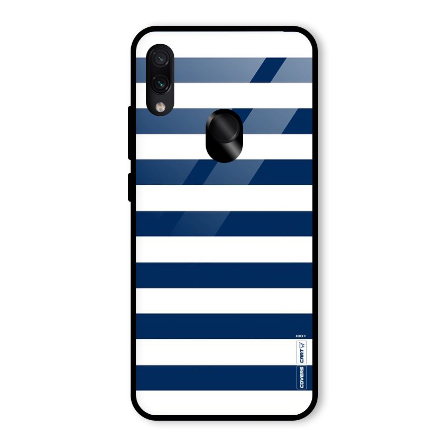 Classic Blue White Stripes Glass Back Case for Redmi Note 7S