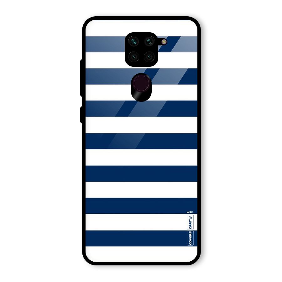 Classic Blue White Stripes Glass Back Case for Redmi Note 9