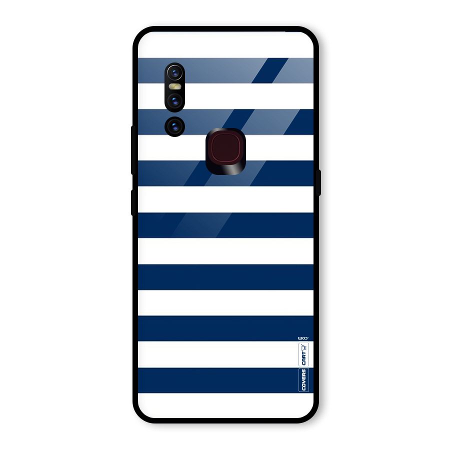 Classic Blue White Stripes Glass Back Case for Vivo V15