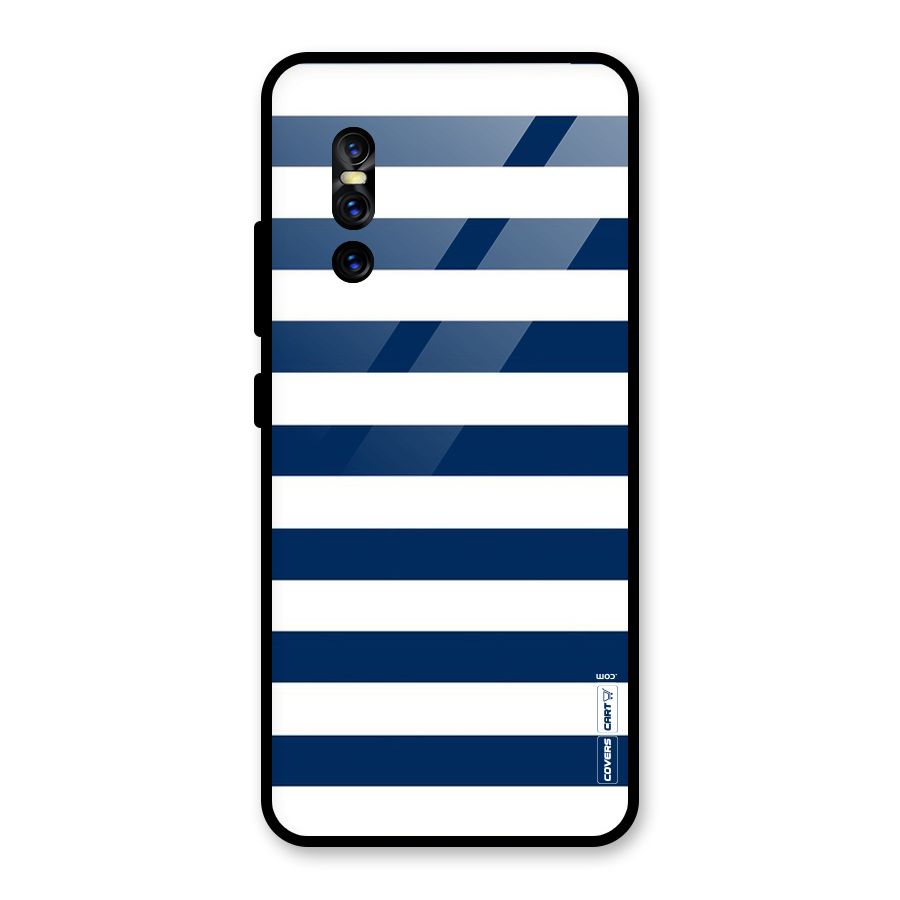 Classic Blue White Stripes Glass Back Case for Vivo V15 Pro
