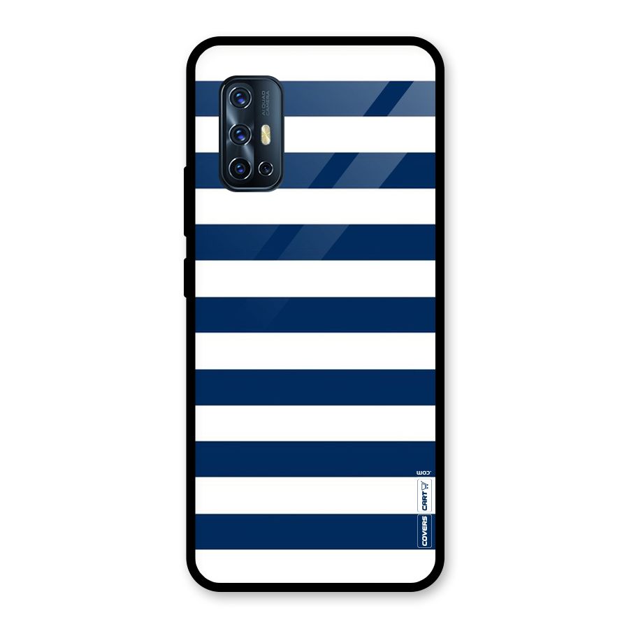 Classic Blue White Stripes Glass Back Case for Vivo V17