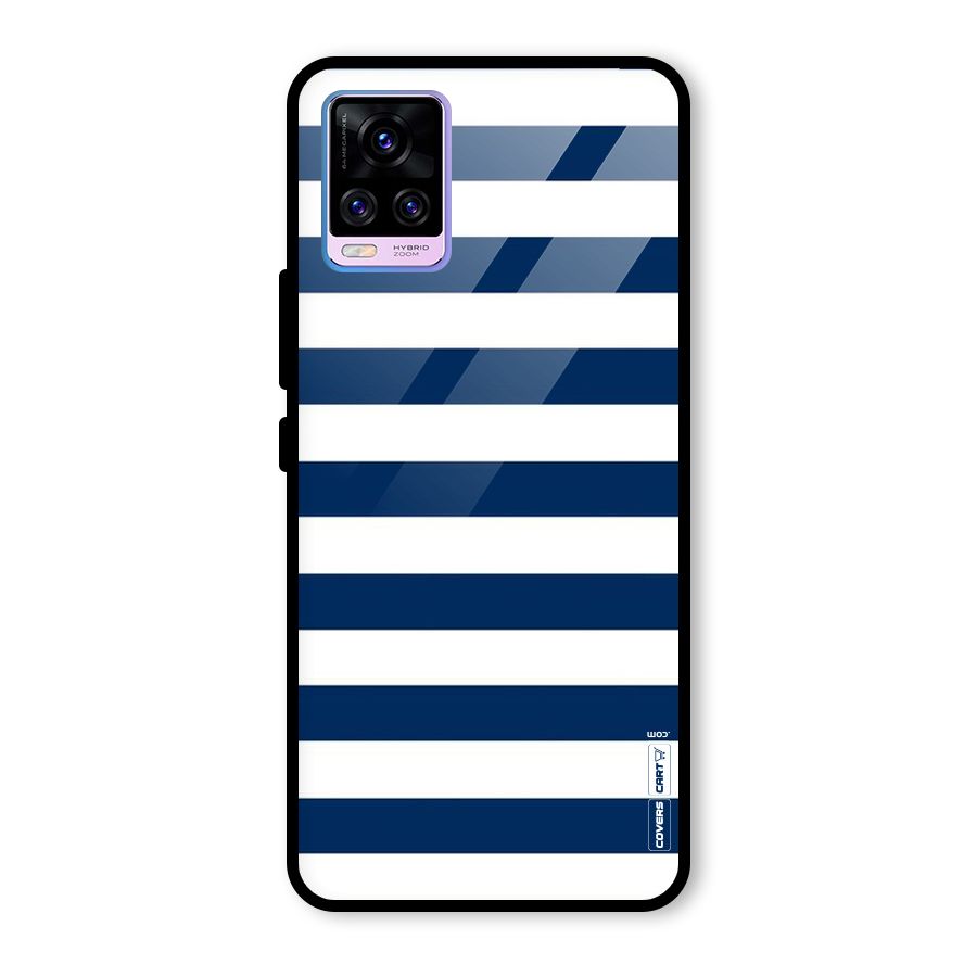 Classic Blue White Stripes Glass Back Case for Vivo V20 Pro