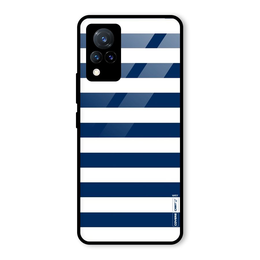 Classic Blue White Stripes Glass Back Case for Vivo V21 5G