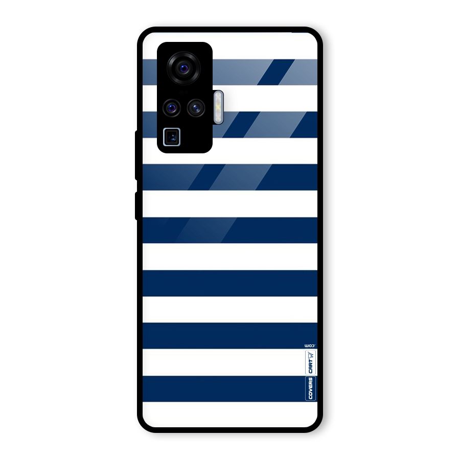 Classic Blue White Stripes Glass Back Case for Vivo X50 Pro