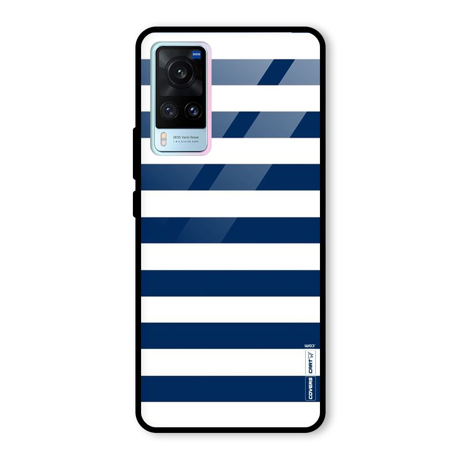 Classic Blue White Stripes Glass Back Case for Vivo X60
