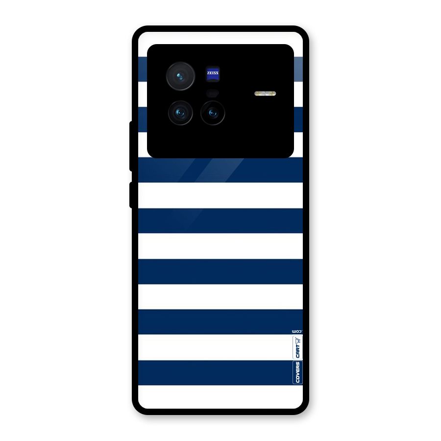 Classic Blue White Stripes Glass Back Case for Vivo X80