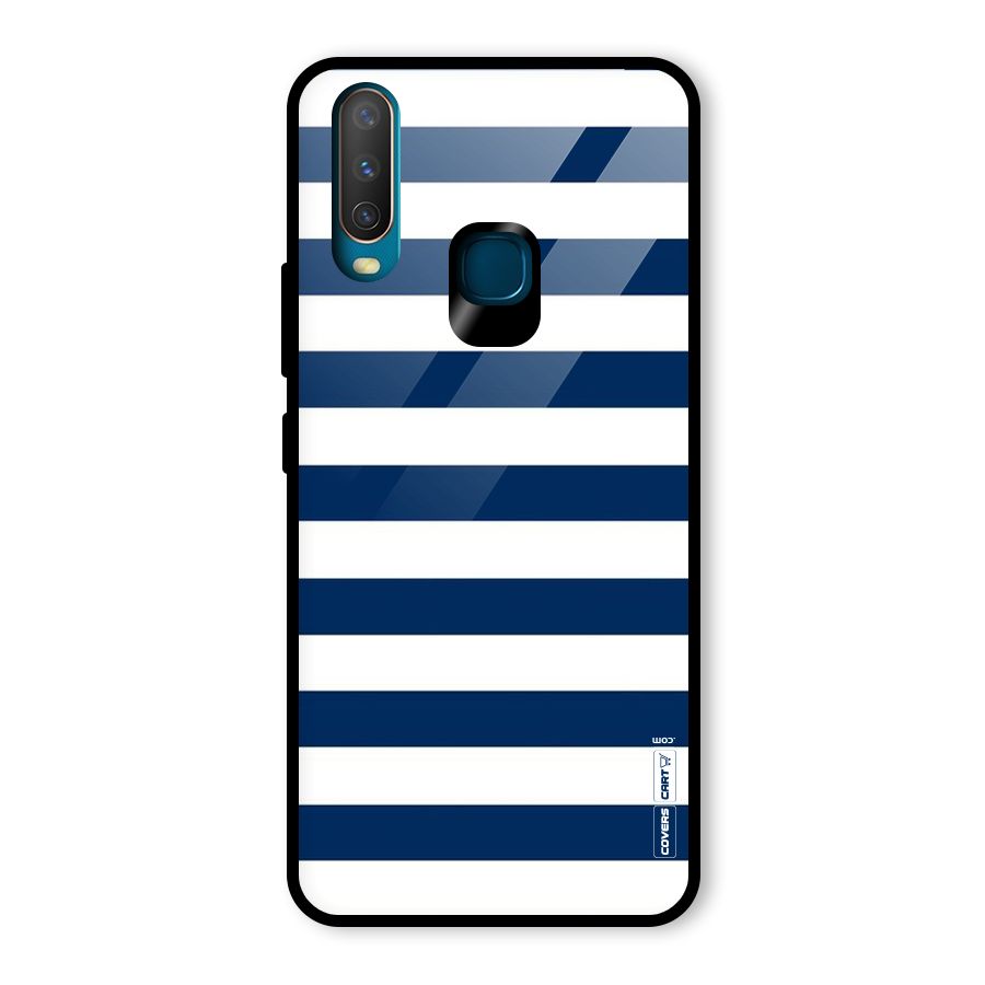 Classic Blue White Stripes Glass Back Case for Vivo Y15