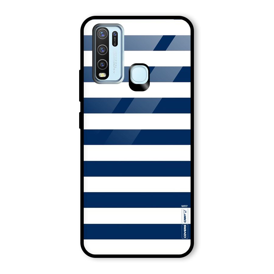 Classic Blue White Stripes Glass Back Case for Vivo Y50