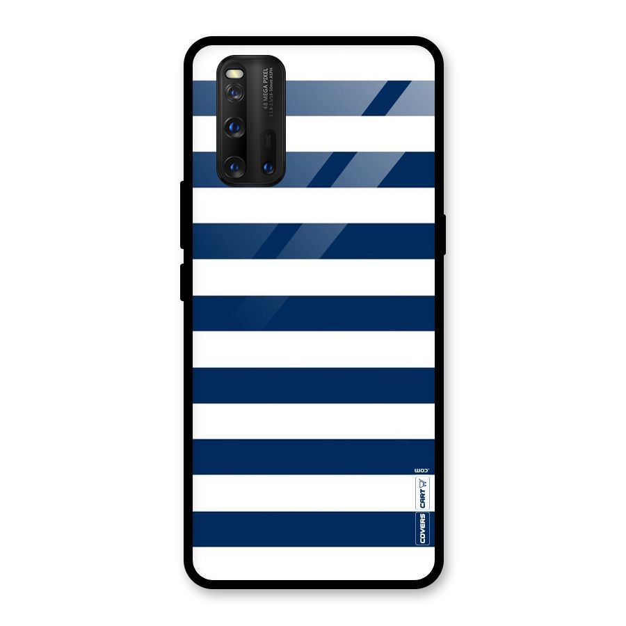 Classic Blue White Stripes Glass Back Case for Vivo iQOO 3