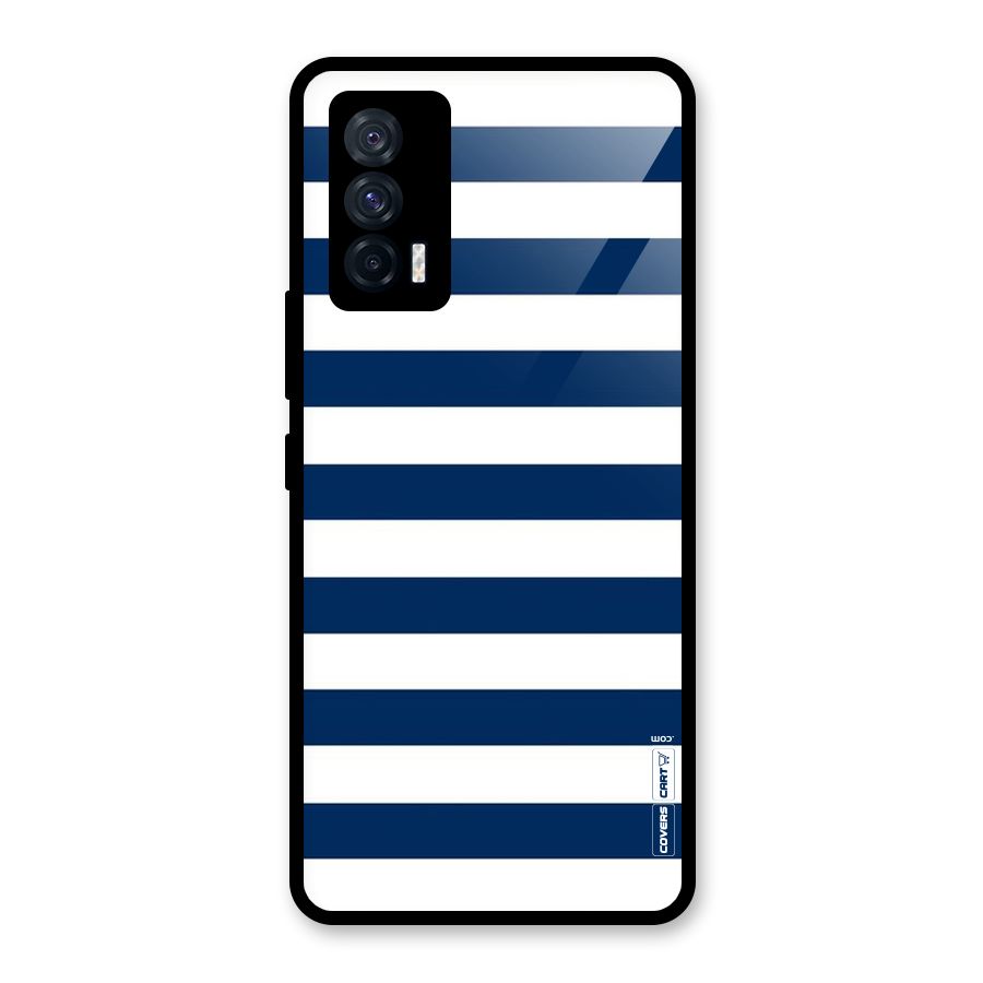 Classic Blue White Stripes Glass Back Case for Vivo iQOO 7 5G