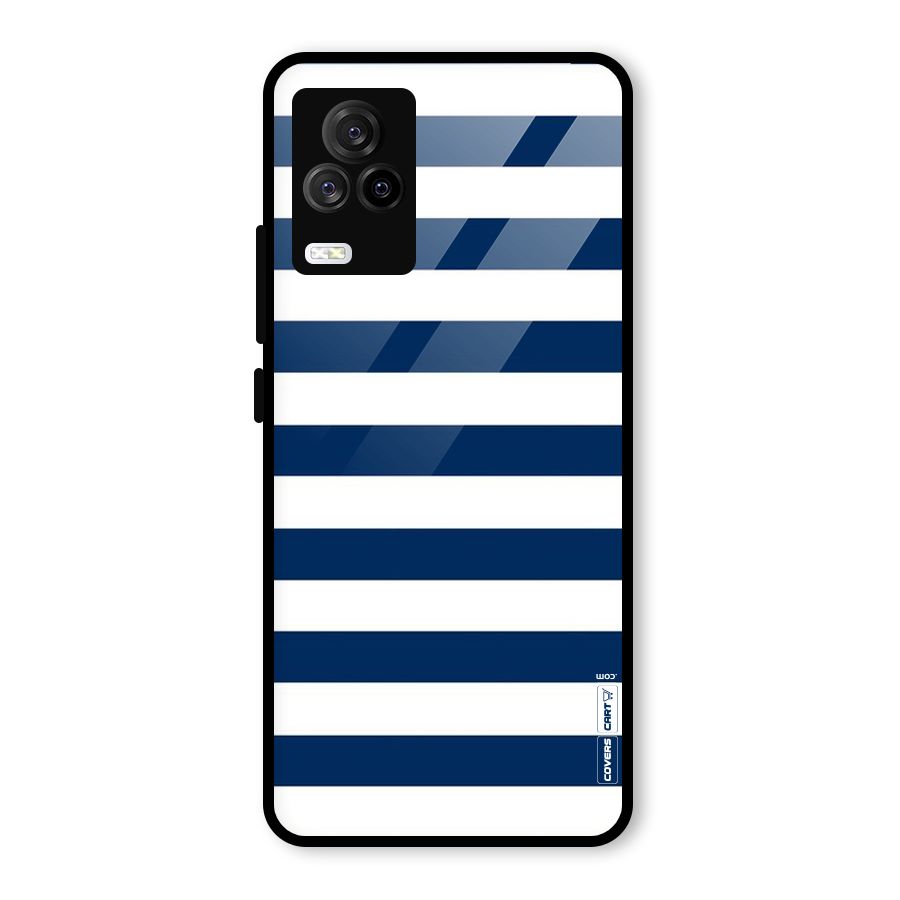 Classic Blue White Stripes Glass Back Case for Vivo iQOO 7 Legend 5G