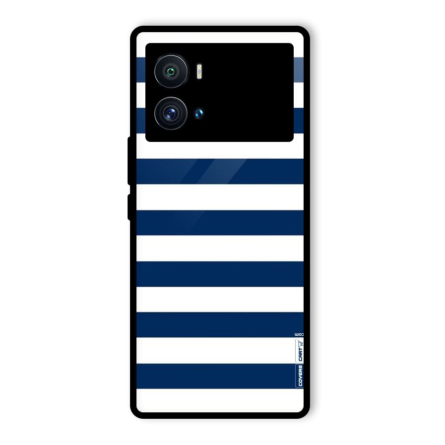 Classic Blue White Stripes Glass Back Case for Vivo iQOO 9 Pro