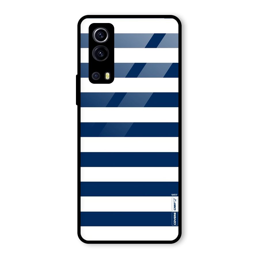 Classic Blue White Stripes Glass Back Case for Vivo iQOO Z3