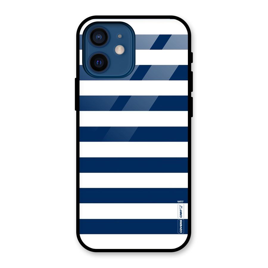 Classic Blue White Stripes Glass Back Case for iPhone 12 Mini