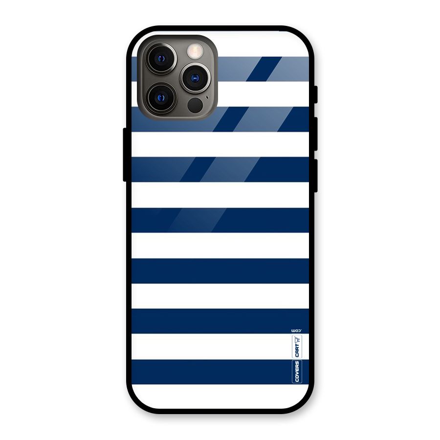 Classic Blue White Stripes Glass Back Case for iPhone 12 Pro