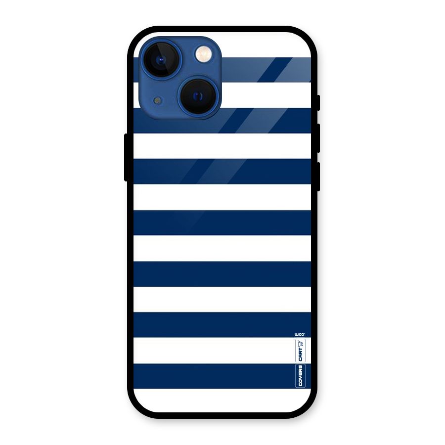 Classic Blue White Stripes Glass Back Case for iPhone 13 Mini