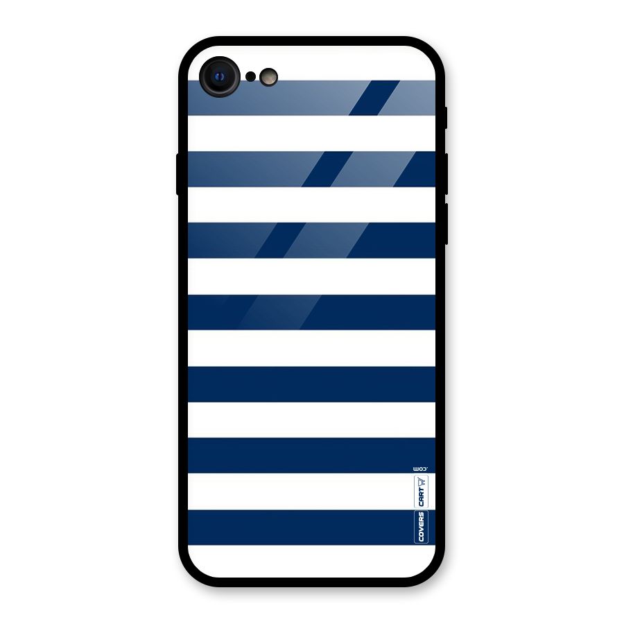 Classic Blue White Stripes Glass Back Case for iPhone SE 2022