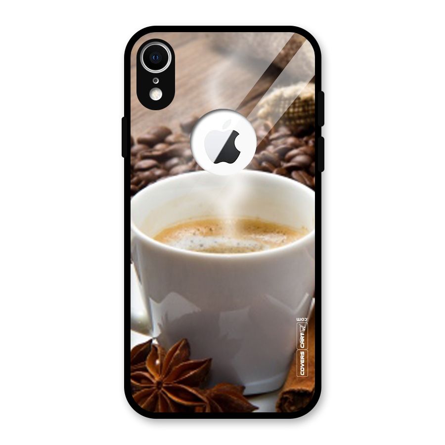 Classic Coffee Beans Glass Back Case for iPhone XR Logo Cut