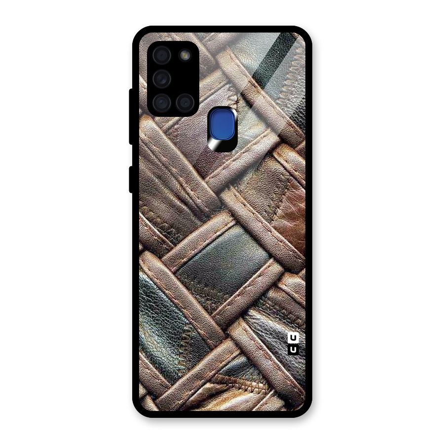 Classic Leather Belt Design Glass Back Case for Galaxy A21s