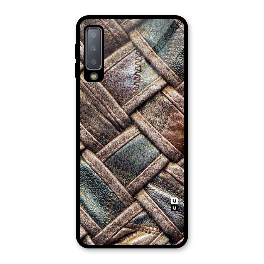 Classic Leather Belt Design Glass Back Case for Galaxy A7 (2018)