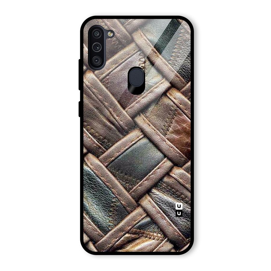 Classic Leather Belt Design Glass Back Case for Galaxy M11