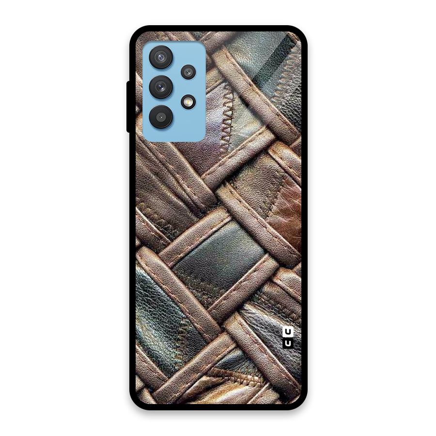 Classic Leather Belt Design Glass Back Case for Galaxy M32 5G