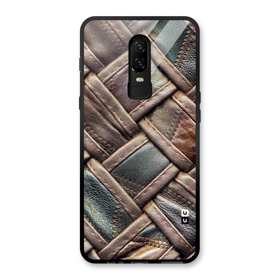 Classic Leather Belt Design Glass Back Case for OnePlus 6