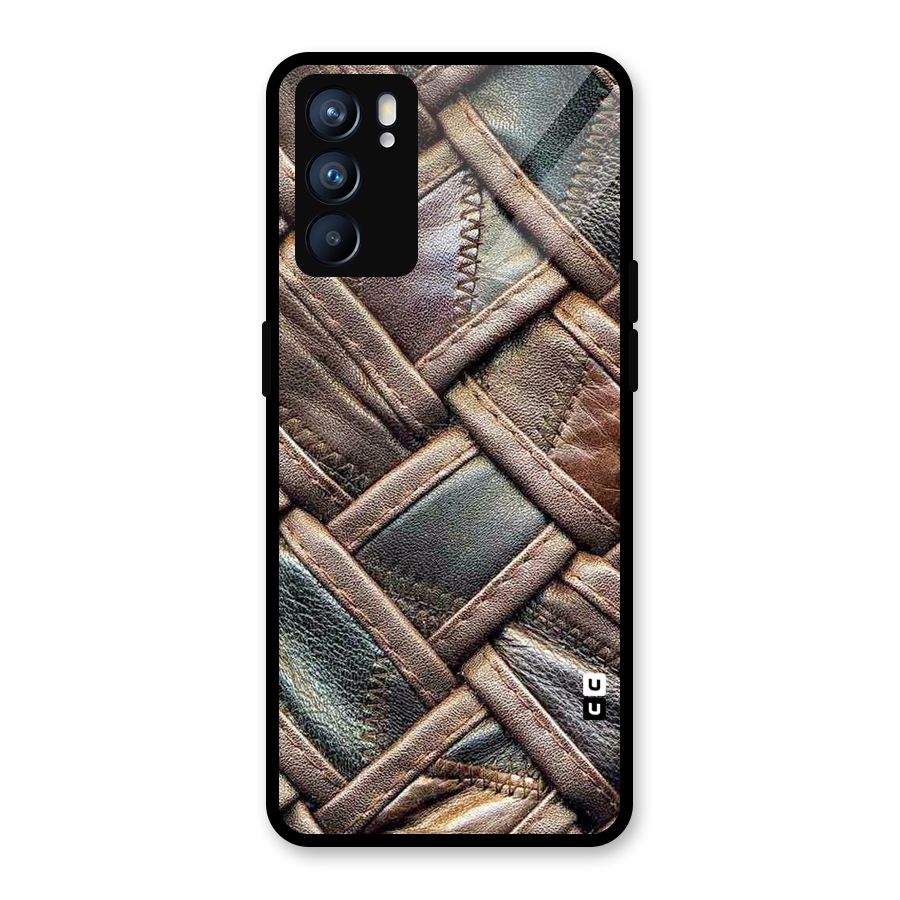 Classic Leather Belt Design Glass Back Case for Oppo Reno6 5G