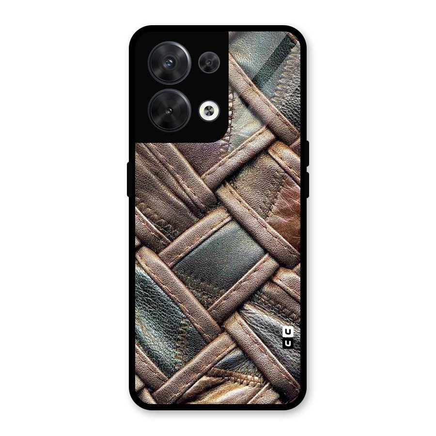 Classic Leather Belt Design Glass Back Case for Oppo Reno8 5G