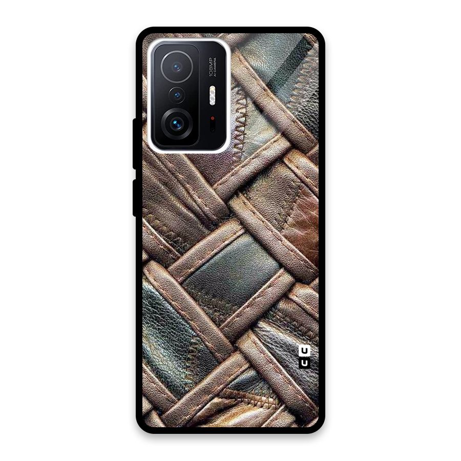 Classic Leather Belt Design Glass Back Case for Xiaomi 11T Pro