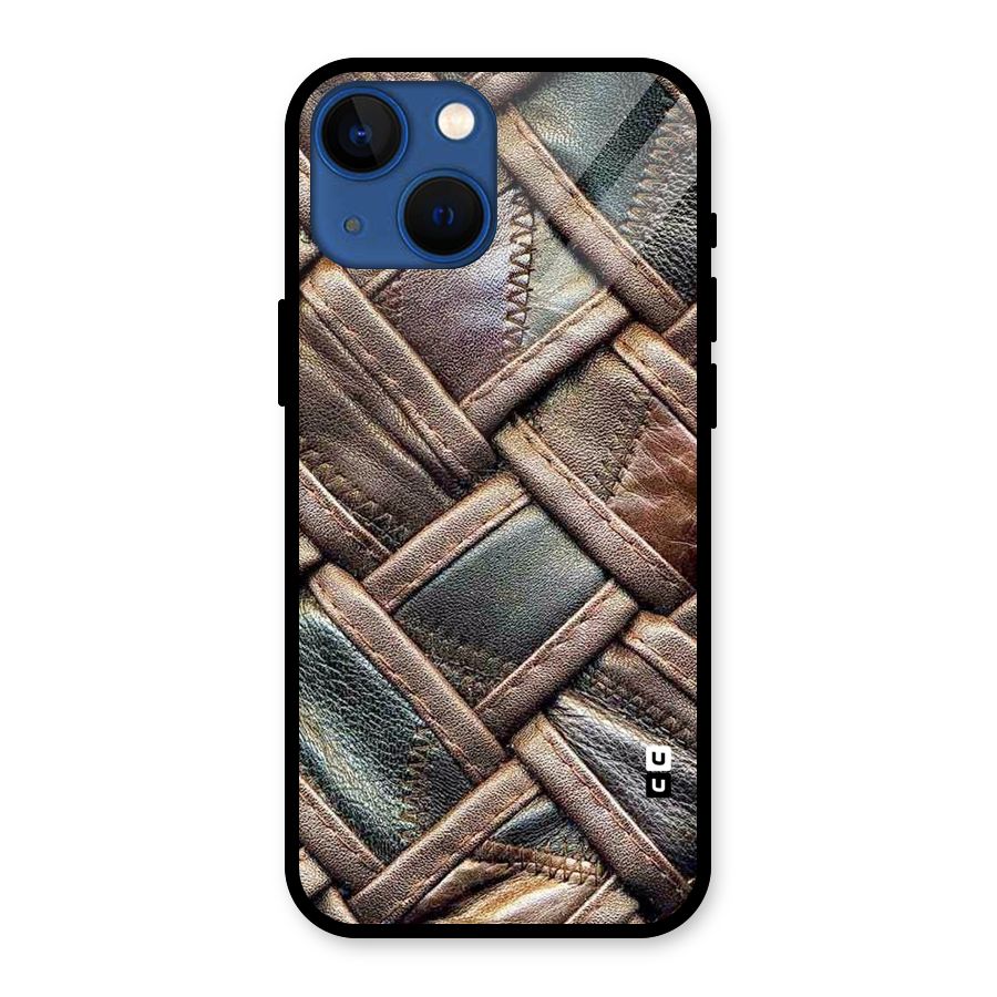 Classic Leather Belt Design Glass Back Case for iPhone 13 Mini