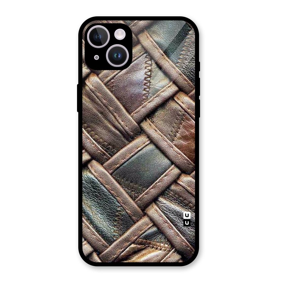 Classic Leather Belt Design Glass Back Case for iPhone 14 Plus